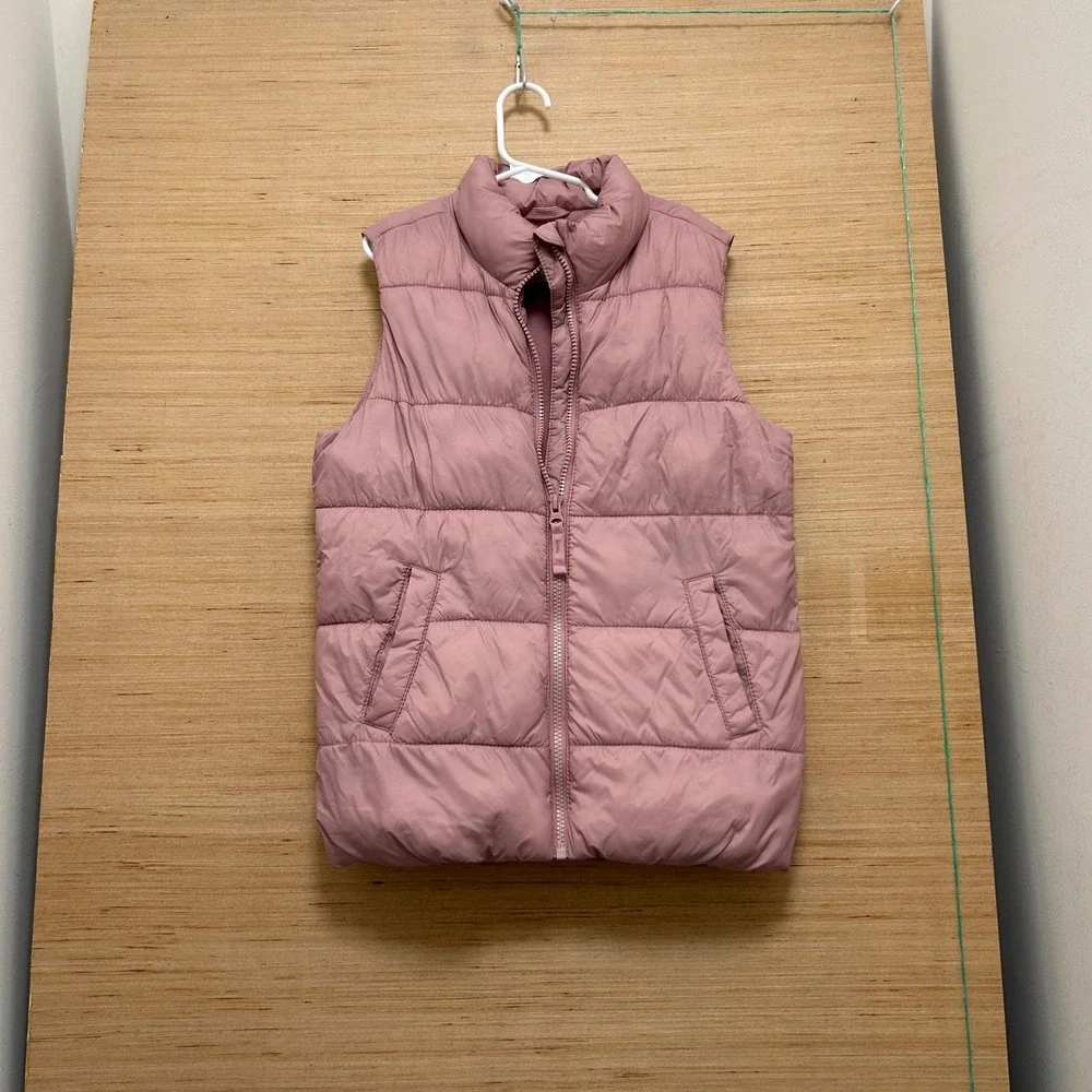 Old Navy Girls Puffer‎ Vest Pink Fleece Lined Quilted Zip Up Mock Neck L 10-12